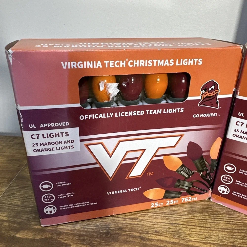 Virginia Tech Christmas Lights C7 Lights 25 Ct Hokies VT Set Of 2 50 Lights WORK